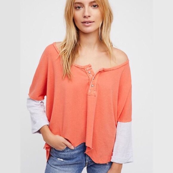 Free People Tops - Free People We the Free Star Henley Top Coral Small NWT